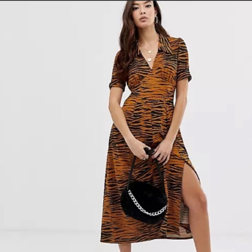 ASOS Animal Print Short Sleeve Midi Tea Dress